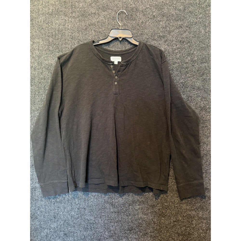 Tecovas Mens XL Black Long Sleeve Slub Knit Henley Shirt Base Layer Western